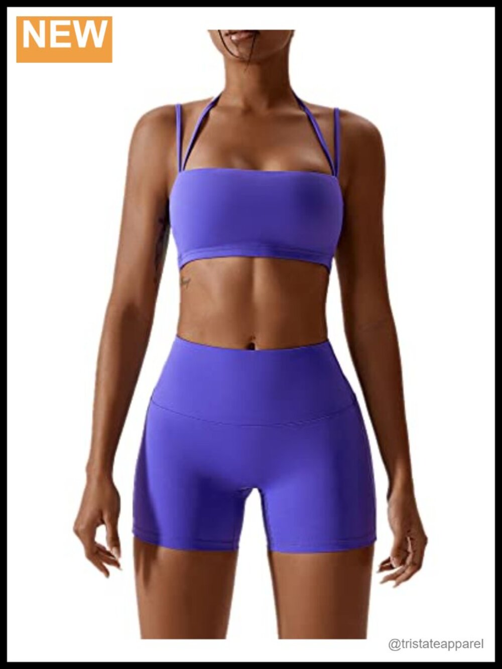 Women 2 Piece Twist Front Halter Sports Bra High Waist Biker Shorts Gym Yoga Set